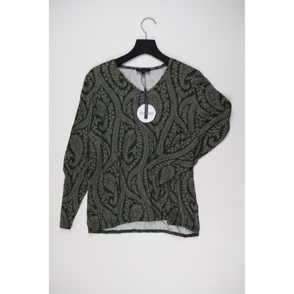Sunday V-Neck Long Sleeve Top Green Paisley Size M NWT
